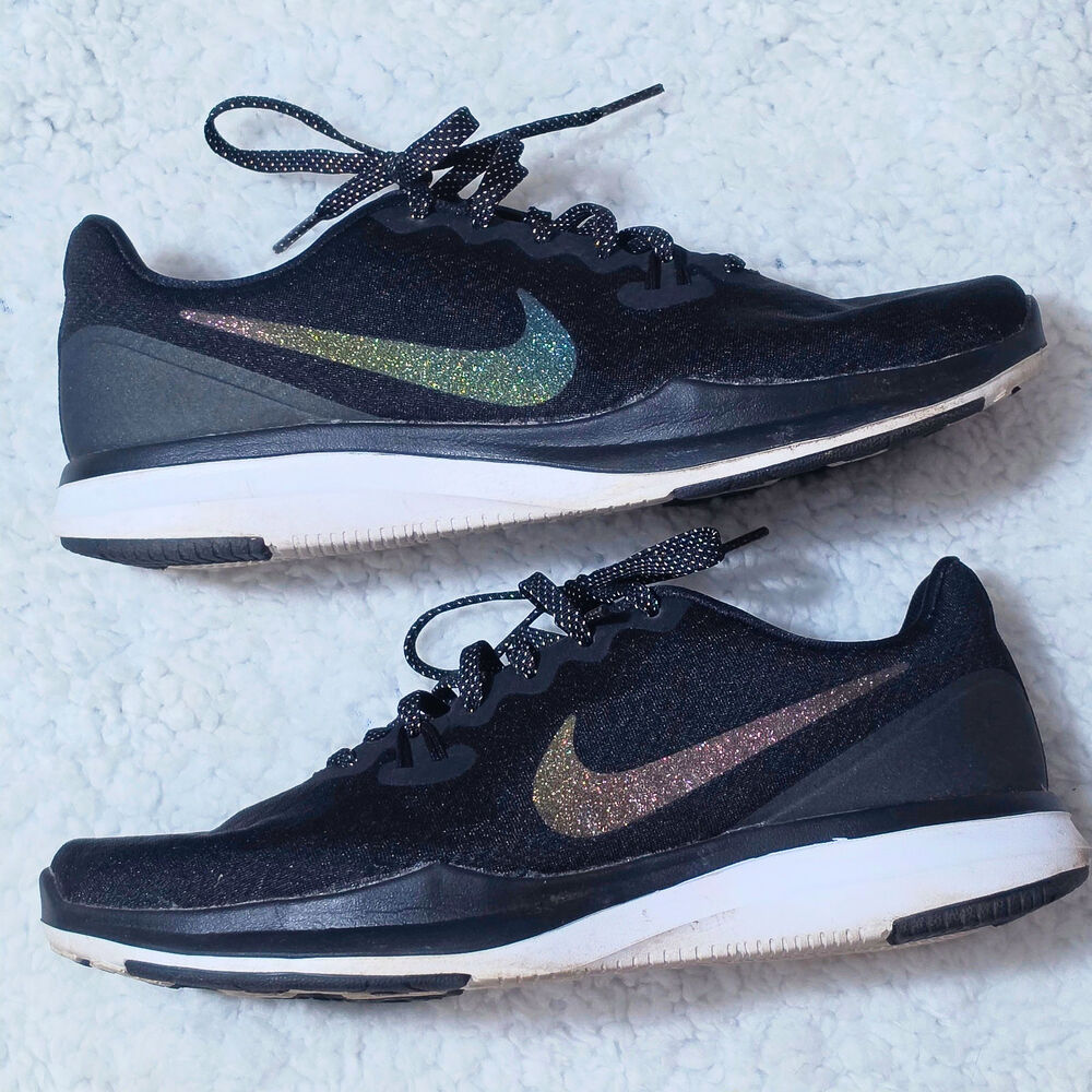 Nike In-Season TR 7 Black with Metallic Swoosh Training Shoes Women's Size 8.5